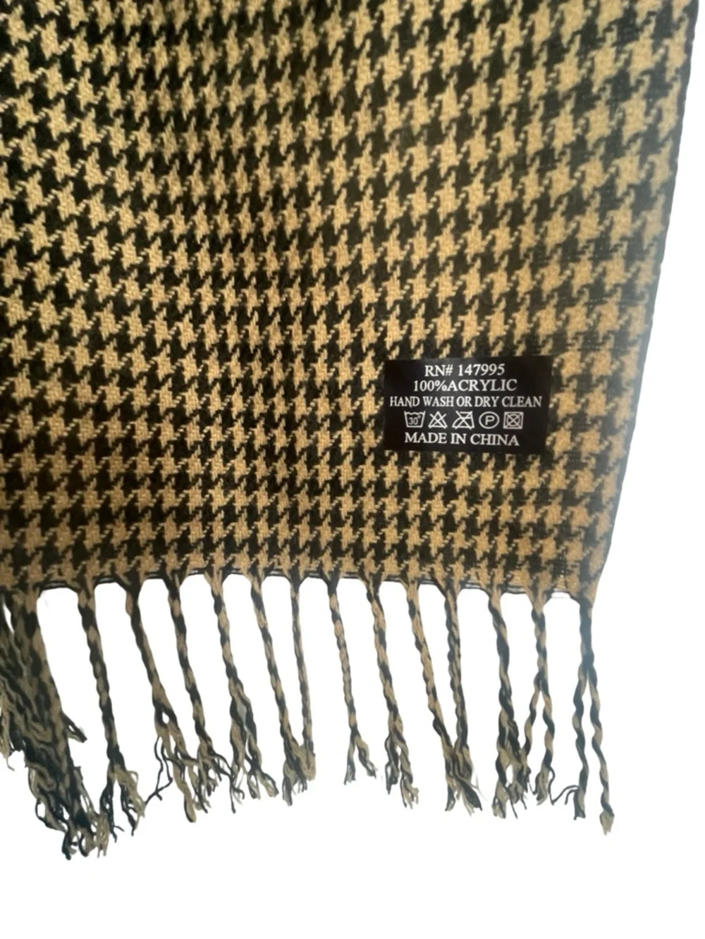 NWT BIJOUX Terner Houndstooth LONG Fringe Wrap Scarf - Brown & Black